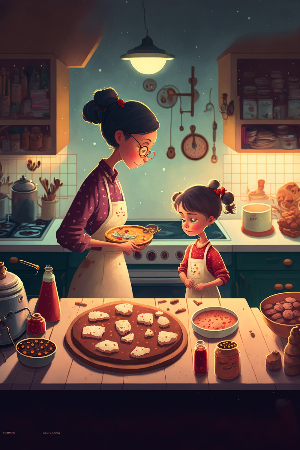 Ai关键词描述-在做圣诞饼干的娜娜和孙女