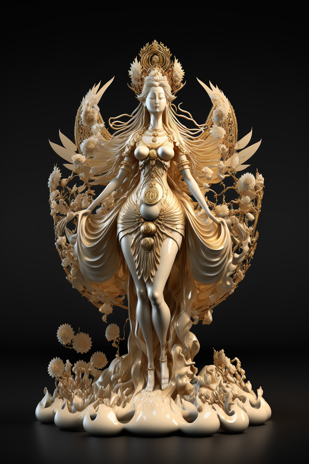 Ai关键词描述-雪花膏女神Amaterasu雕像