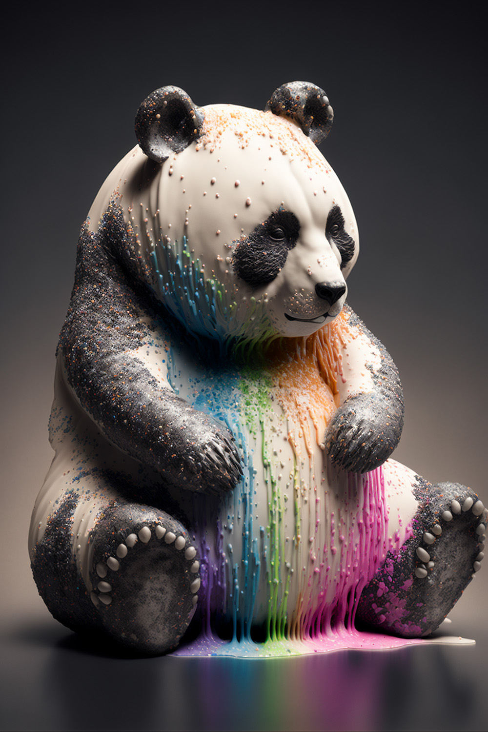 Ai关键词描述-彩色的熊猫雕塑