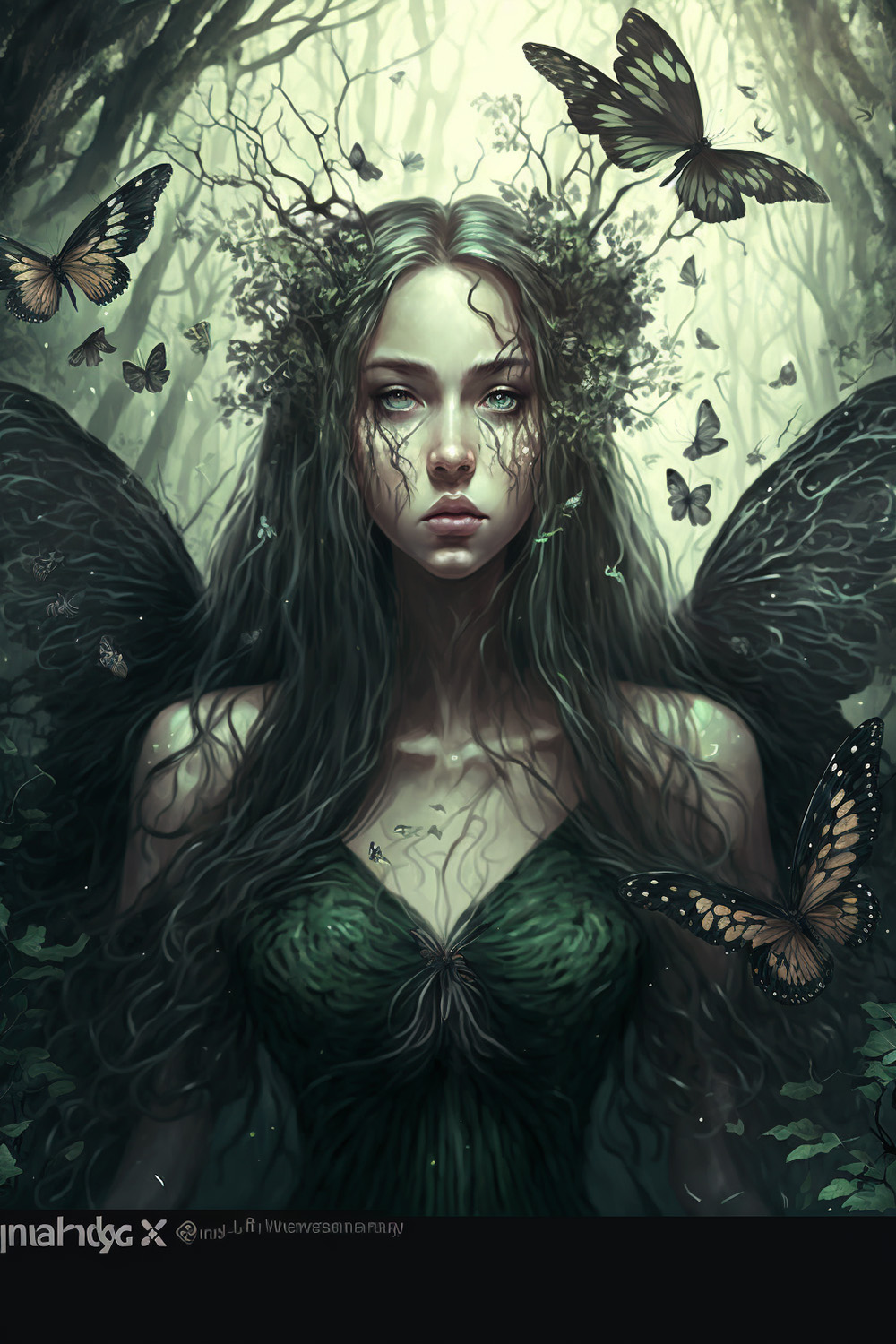 Ai关键词描述-森林里身穿仙女服的蝴蝶女孩