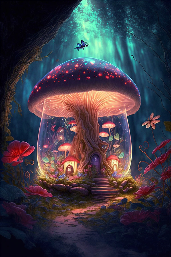 Ai关键词描述-奇的世界里的蘑菇