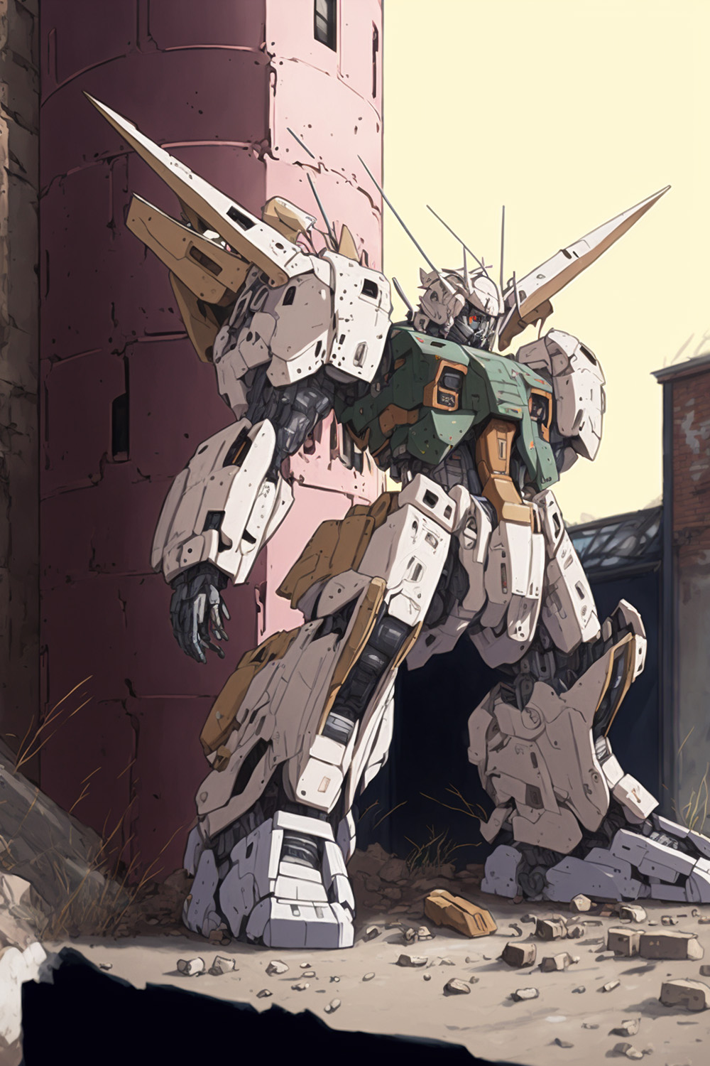 Ai关键词描述-半截残垣断壁的Gundam