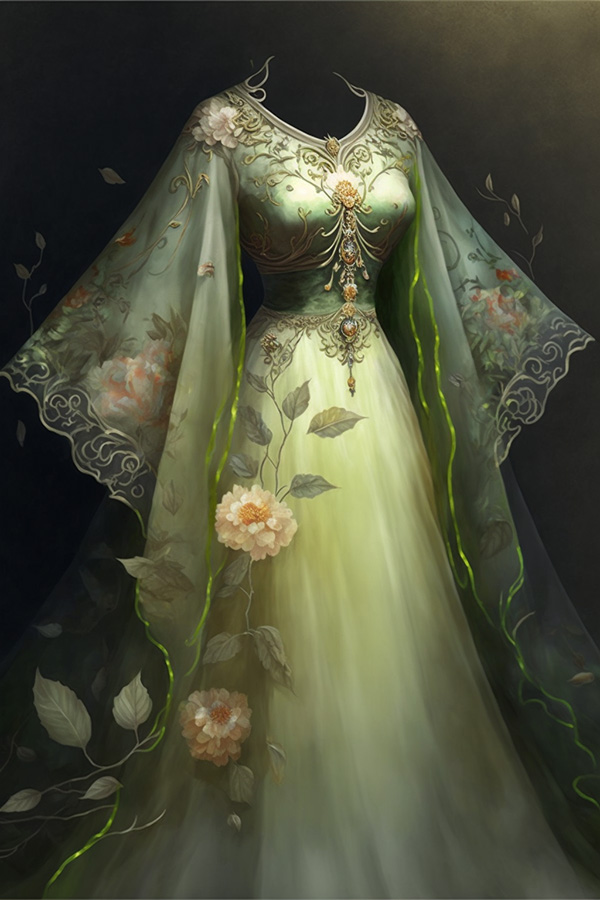 Ai关键词描述-浅绿色的雪纺长裙