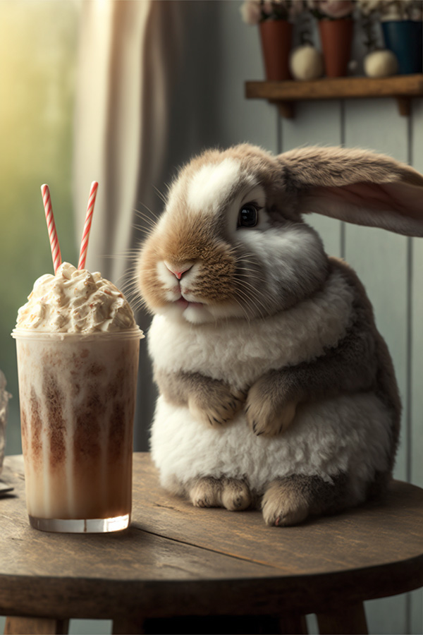 Ai关键词描述-咖啡厅里的兔子