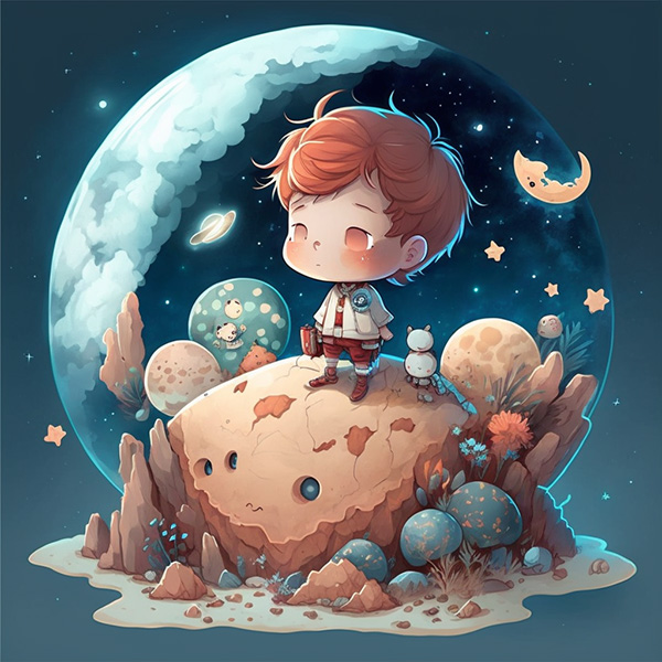 Ai关键词描述-月球上的小男孩