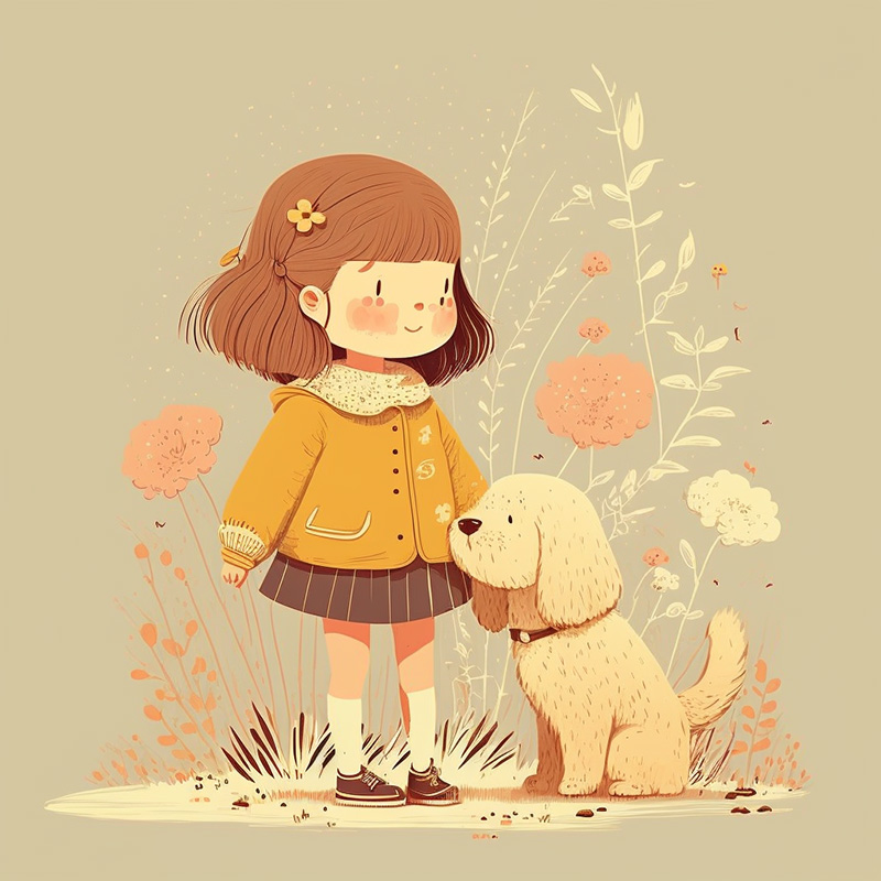 头像-卡通小女孩和小狗