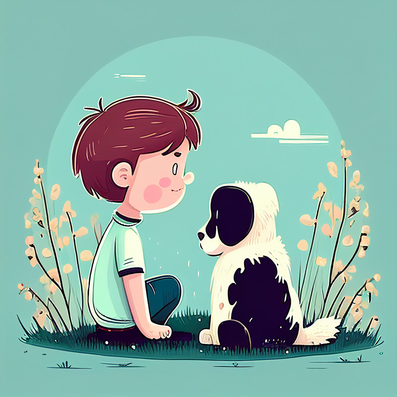 头像-卡通小男孩和小狗