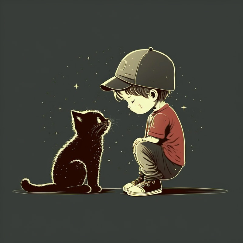 头像-卡通小男孩和小猫