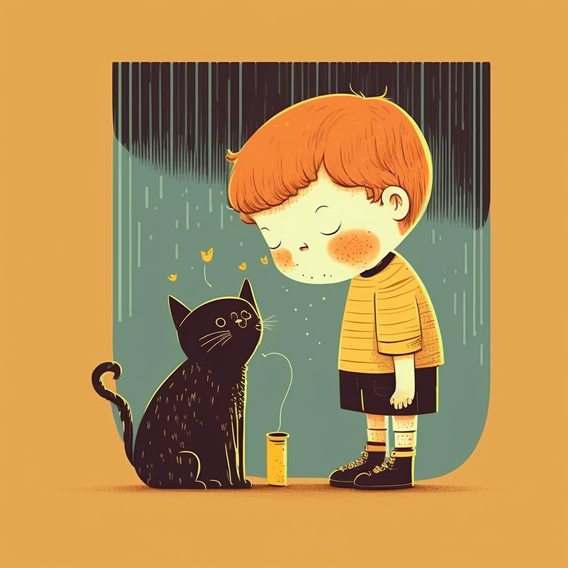 头像-卡通小男孩和小猫