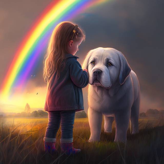 彩虹下的女孩与狗
